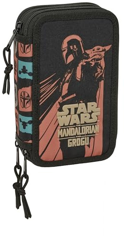 Mandalorian & GROGU - Trousse scolaire avec 37 outils inclus, trousse pour enfant, idéale pour les enfants de 5 à 14 ans, confortable et polyvalente, qualité et résistance, 12,5 x 5,5 x 19,5 cm