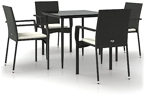 pokgdf Gruppo da pranzo modulare per esterni combinabile 5 pezzi Gruppo da pranzo per terrazzo e giardino in rattan PE con cuscini imbottiti e tavolo in vetro temperato, sedie da giardino con