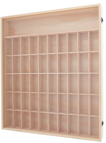 aefxNika Vitrina coleccionable de madera, 50 compartimentos, vitrina de pared de 6 niveles con disco acrílico, vitrina colgante para figuras de acción, minimuñecas y coleccionables, madera de pino