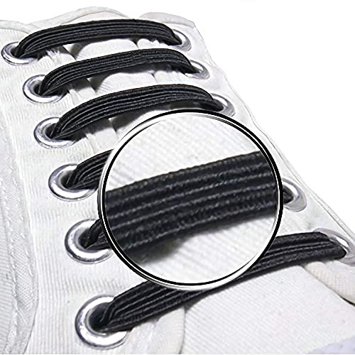 maxstrapz Pack of 20, No Tie Elastic Shoelaces Fabric Style Alternative to Silicone, Super Stretch Nylon Shoe Laces for Kids or Adults, Redesigned Product (Black, Small)