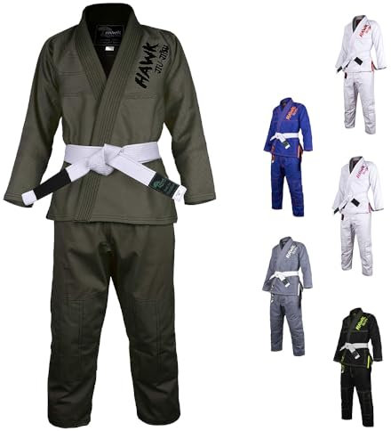 Kids Brazilian Jiu Jitsu Gi Children BJJ Gi Kimonos Lightweight Free White Belt!, Military Green, K00