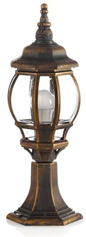 Lindby Außenleuchte Nadesha (spritzwassergeschützt (Retro, Vintage Antik) in Gold/Messing (1 flammig E27) - Wegeleuchte Pollerleuchte Wegelampe Sockelleuchte