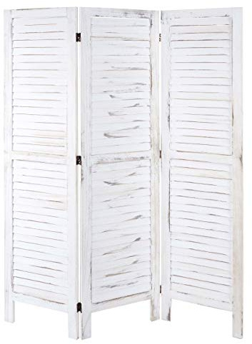 Paravent HWC-G30, Trennwand Sichtschutz Raumteiler, Shabby-Look 170x120cm - weiß