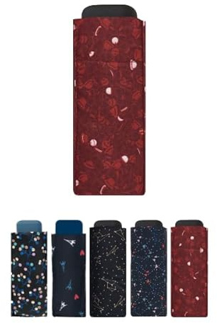 SMATI Mini Parapluie Pliant Compact, Taille Poche (18,5 cm), Ultra Léger (200g.), Parapluie de voyage, Parapluie Femme, Motif MAGRITTE ROUGE