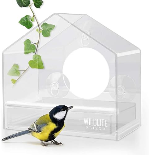 Wildlife Friend I Comedero Exterior para Aves, Pájaros - Transparente - de Ventana, Compartimento de Forro Adicional I Alimentador Comederos para Aves [Flexi]