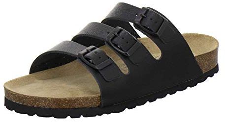 AFS-Schuhe 2133 sportiga läderpantoletter för kvinnor, praktiska arbetsskor, bekväma tofflor, tillverkade i Tyskland, - Svart slätt läder - 41 EU
