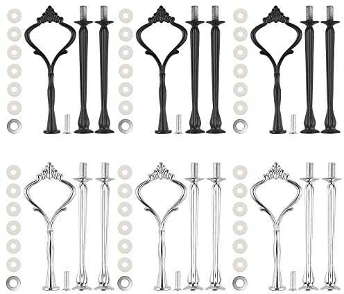 MSDADA 6 Set Tiered Tray Hardware Kits for Cake Stand Mold Crown - 3 Tier Holder for Wedding Party Making Resin Cupcake Dessert Platter Serving Stand (Silver & Black)