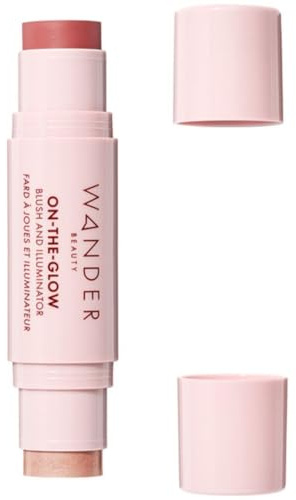Wander Beauty On-the-Glow Blush and Illuminator - Sienna Sunset/Nude Glow - 7-in-1 Hydrating Cream Blush & Highlighting Stick - Stick Blush for Cheeks, Lip & Body - Highlighter Makeup & Blush - 0.4 oz