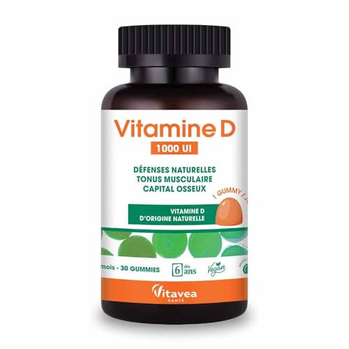 Vitavea - Gummies Vitamine D 1000 UI - Complément Alimentaire Défenses Naturelles, Immunité, Tonus Musculaire, Capital Osseux - Goût Mangue - Dès 6 ans - 30 gummies - 1 mois - Vegan - Conçu en France