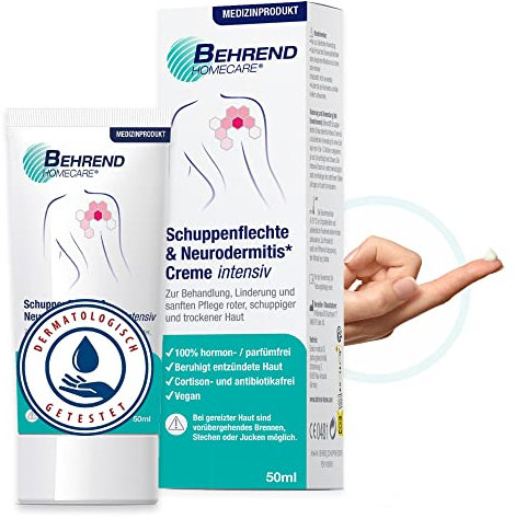 Behrend – Schuppenflechte & Neurodermitis Creme bei geröteter, trockener & schuppiger Haut – Psoriasis & Ekzem Salbe reduziert den Juckreiz & beruhigt entzündete Haut – Medizinprodukt ohne Kortison