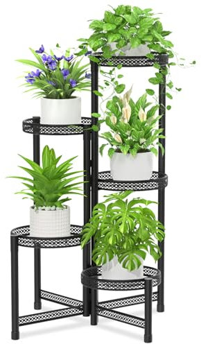 iDavosic.ly Support de plantes en métal à 5 niveaux pour intérieur et extérieur, étagère d'angle pliable pour plusieurs plantes, support de pot de fleurs en fer forgé pour salon, jardin, terrasse