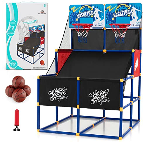 GYMAX Jeu d'Arcade de Basket-Ball pour Enfants avec 2 Panneaux de Fond