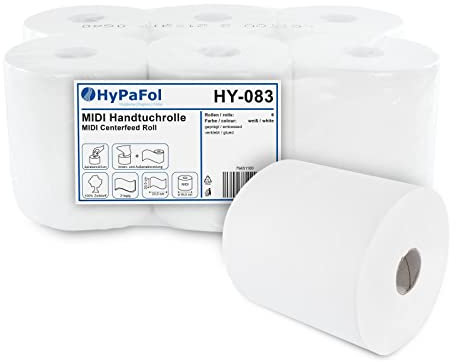 Hypafol Handtuchrolle aus Zellstoff | 2-lagig, 6 Rollen, hochweiß,20 x 23,5 cm, Ø19 cm |mit bequemer Innen- und Außenabwicklung - Perfekt für Sauberkeit und Hygiene!