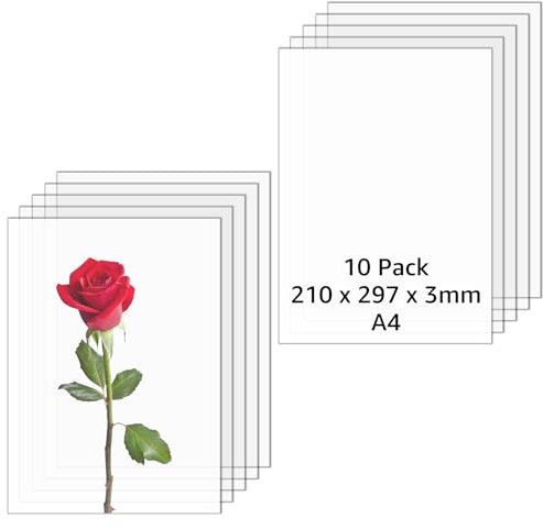 AKOLAFE 10 Stück 3 mm Acrylglas Platte A4 Acrylglas Zuschnitt Nach Mass 21x30 cm Acrylplatte Transparent Kunststoffplatte Acrylglasplatten für Malerei, DIY, Tischaufsteller