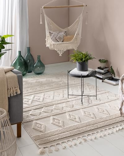 benuta Pop Teppich OYO - Creme 160x230 cm - Eleganter Boho Look Teppich für Schlafzimmer und Wohnzimmer - Maschinengewebt - Für Fußbodenheizung geeignet