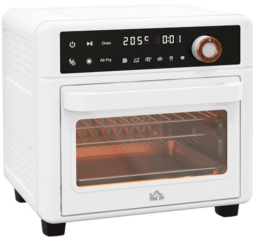 HOMCOM Mini Four électrique Friteuse à air 2 en 1 Capacité 13L Four Grille-pain 1200W avec 12 modes de chauffage Minuterie et température réglable Crème