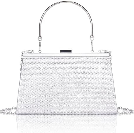 Larcenciel Silber Clutch, Glitzer Damen Handtasche mit Abnehmbarer Kette, Metallisch Pailletten Abendtasche, Elegant Crossbody Umhängetasche Tasche für Hochzeit, Party, Date (20x5x13cm) (Pailletten)