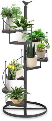 Cocoarm Multifunktionales Pflanzenregal, Pflanzenregal aus Eisen und Holz, Pflanzenständer, Modernes Wendeltreppen-Design, für Balkon und Wohnzimmer, 23 X 56 cm