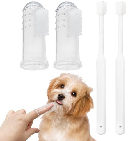 SPOKKI 4 Stück Hunde Zahnbürste, 360º Zahnbürste aus weichem Silikon für Haustiere, Finger Zahnbürsten, Katze Zahnpflege, Mundhygiene für Haustiere, Tiefenreinigungsset für die Mundhöhle