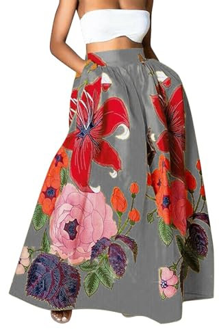 Uwdiohq Sommermode Damen 2024 Sale Damen Rock Mit Blumendruck Hohe Taille Langer Maxirock Rock Lang Damen Sommer Elegant Frauen Loose Große Größen Röcke Mode Drucken Teen Sonderangebote Schnäppchen