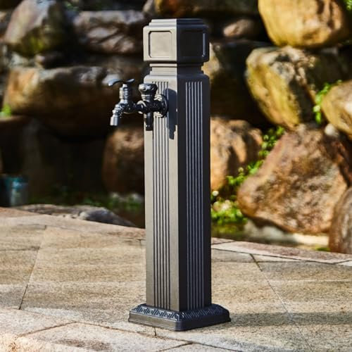 Faucet Column Freestanding Garden Water Column, Outdoor Patio Water Faucet Post/Courtyard Fountain Tap Pillar With Spout & Hose Rack, Anti-Freezing Retro Watering Irrigation Systems Stand (Color : Bla