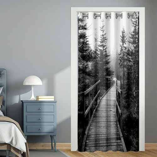 DOTBUY-SHOP Cortina de Puerta, Cortina Opaca Interior Arte Moderno Cortina Puerta Interior No Requiere Taladrar Cortina de Partición para Hogar, Cocina, Salón (120x180cm,Gris)