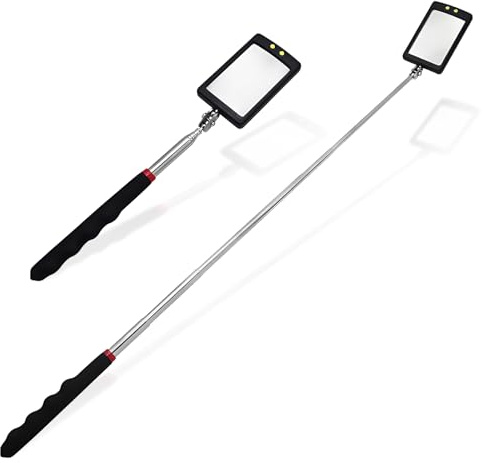 2 specchietti telescopici per ispezione, rotabili a 360°, con manico retrattile da 87 cm, lampada a LED telescopica flessibile per macchine utensili, visibilità aggiuntiva