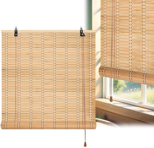 ZHUOZ1T Tapparella Bamboo Da Esterno Tenda A Rullo In Bambù Naturale,Traspirante/Privacy,Oscurante 70%,per Balcone Portico Patio Home,Personalizzabile (75cm x 180cm)