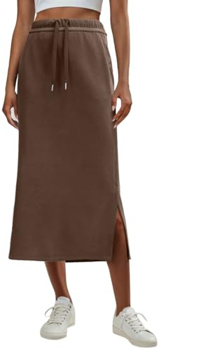 Lepunuo Casual Sweat Skirts Womens High Waist Summer Drawstring Slit Skirts with Pockets