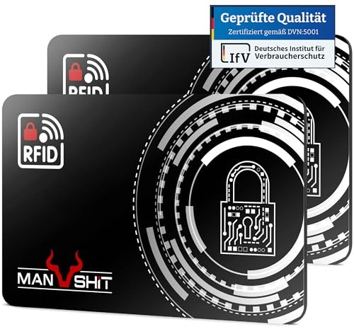 Lot de 2 cartes bloqueurs RFID - Carte de protection NFC active avec technologie E-Field - Pas de batterie nécessaire - Format fin - Protection contre le vol de données - Pour portefeuille et cartes