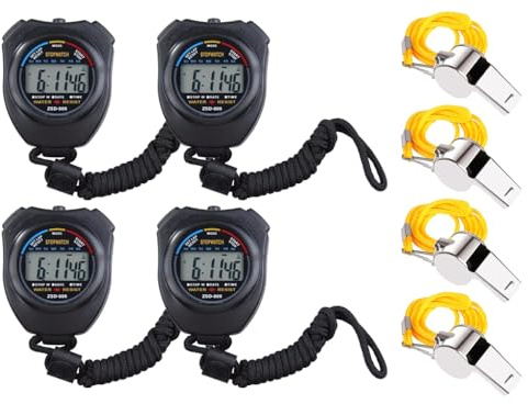 Hitopin 4PCS Chronomètre, Multifonction Chronomètre de Sport, Chronomètre Numérique à Main Sport, Portatif Arbitre Chronomètres Minuteur, Appliqué au Courir Natation et Les Autres Sports