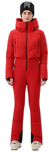 HIGH EXPERIENCE Womens Ski Suit One Piece Snowsuit Snow Slim Jumpsuits Snowboard Outfit Waterproof Insulated Winter Warm (Red, Large)
