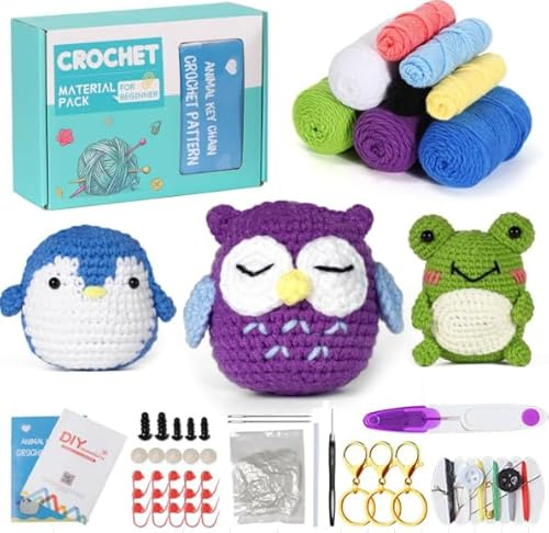 7CDXD Set de ganchillo para principiantes, set de ganchillo DIY, sets de ganchillo de animales para principiantes, con tutorial en video, set de inicio de ganchillo, regalos de cumpleaños para adultos