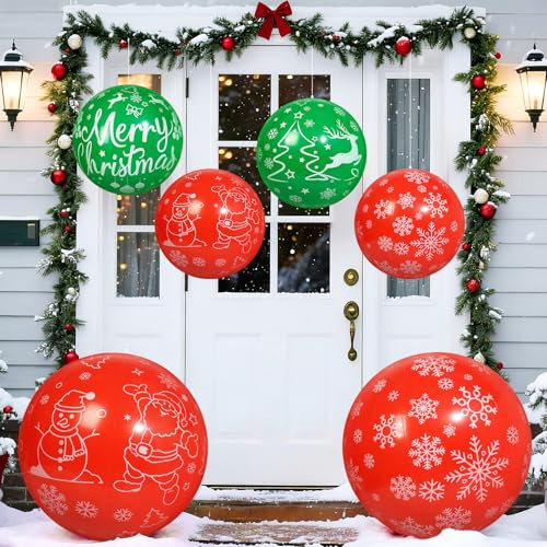 Larber 6 Pezzi Giganti Natale Gonfiabil Palline Grande PVC Gonfiabile Palla Decorata Palla Natale Gonfiabile per Alberi,Giardini,Cortili,Corridoi,Scale,Feste e Decorazioni Regalo（40+60CM）
