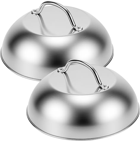 CHUEHKAK Campana para Hamburguesas XL, 2 Unidades, 22,5 x 10,5 cm, Acero Inoxidable, Mango Ergonómico, para Derretir Queso, Teppanyaki, Barbacoa y Cocina