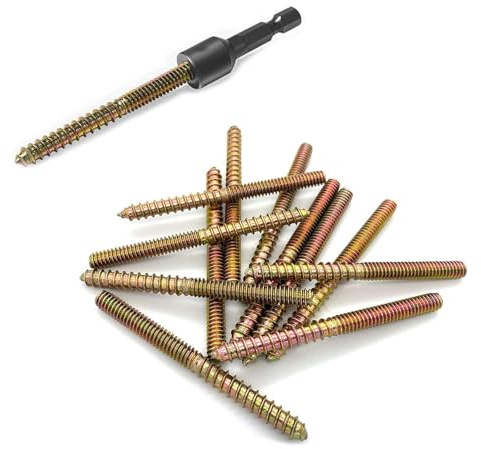 Dayalo 50 Stück M4 x 60mm Stockschrauben, Schraubstifte, Doppelkopfschrauben, Holzschrauben mit Steckschlussel, für Holzverbindung Möbelbeine