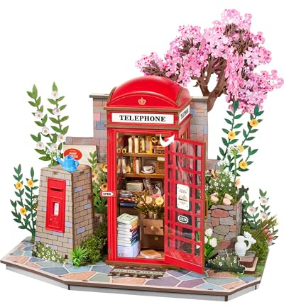 Rolife 3D Puzzle Red London Telephone Box Wooden Model Kit for Adults to Build Blossom Book Booth Building Set with LED Light Kit Home Decoration Birthday Gifts Creative Gift Idea for Travellers