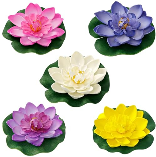 AwnsIMfreien Lotus blomdekor, 5 st lotusblommor 9,9 cm realistisk konstgjord vattenlilja flytande blomdekor för fiskdamm, akvarium, trädgård, damm, uteplats