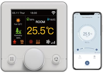Qiumi Termostato Inteligente WiFi con Dial de Color para Unidades Fan Coil de 2 Tubos - Controlador de Temperatura para Aire Acondicionado, 95-240V CA, Compatible con Alexa y Google Home