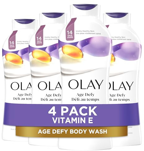Olay Body Wash for Women, Age Defying with Vitamin E, 24hr Moisturizing, Hydrating & Refreshing, B3 Vitamin Complex, Free of Parabens & Phthalates, for All Skin Types, Scented, 22 fl oz (Pack of 4)