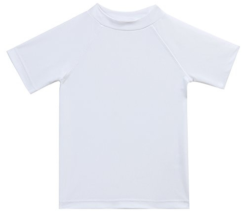 Boys' Short Sleeve Rash Guard Swimwear Athletic Tops Surf Swim Shirt UPF 50+ Sun Protection, Solid White 4T
