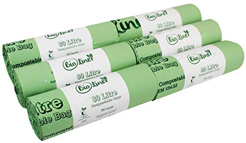 120 x 80L BioLiner Compostable Bags for Swing Bins & Dustbins (6 rolls) Food Waste Bin Liners - EN 13432 - Compostable 80L Swing-Bin Bags with Composting Guide