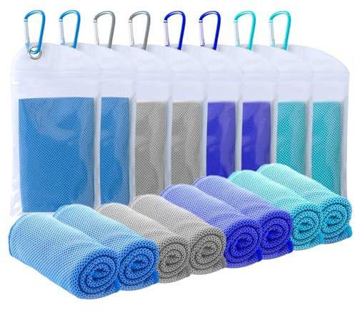 SZELAM Cooling Towel(40x12) Microfiber Towel Yoga Towel for Men or Women Ice Cold Towels for Yoga Gym Travel Camping Golf Football & Outdoor Sports 8 Packs (2 Blue/2 Dark Blue/2 Grey/2 Lake Blue)