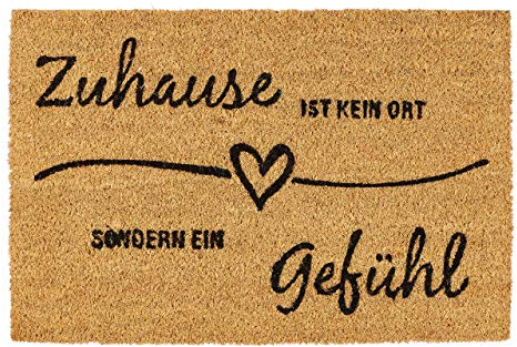 Relaxdays Fußmatte Kokos Zuhause ist kein Ort sondern ein Gefühl, Türmatte außen & innen, Kokosmatte 60x40 cm, natur, 1 Stück
