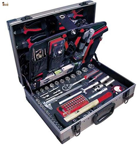 BricoLoco Maletín caja herramientas completo. Kit surtido. Calidad profesional acero cromo vanadio. Set organizador. Herramientas de mano, carraca, medición... 134 PIEZAS.