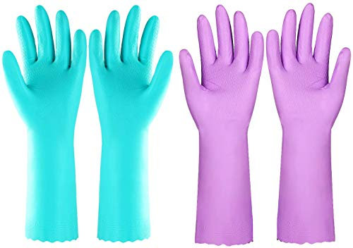 Eygood Spülhandschuhe mit Baumwolle Innenfutter Putzhandschuhe Latexfrei Abwasch Handschuhe Wiederverwendbare Küchenhandschuhe Wasserdicht Haushaltshandschuhe für Reinigungsarbeiten (2 Paar)