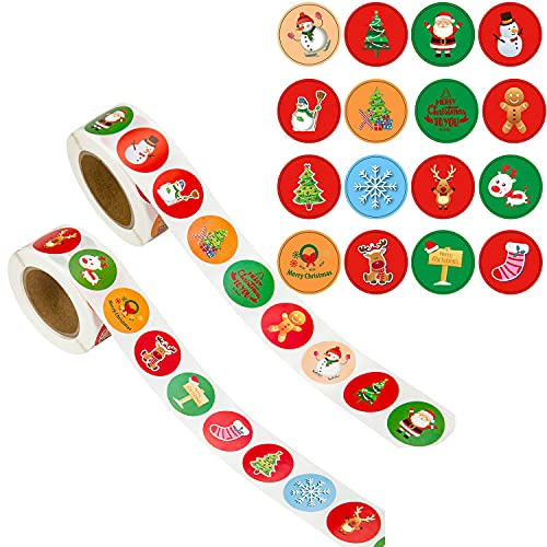 1 000 stycken (2,5 cm/st) julklistermärken, runda etiketter god jul klistermärken, presentklistermärken självhäftande för jul/kuvertförsegling/presentpåsar/papperspåsar