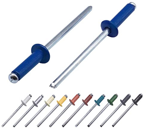 (Pack of 80 pcs) Painted Blind Rivets 4.0 x 14 mm, Dome Head, DIN 7337, Aluminum Rivet and Steel Mandrel, Pop Rivets (80, Gentian Blue RAL 5010)