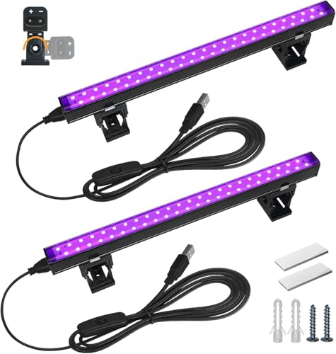 Barrina UV LED Blacklight, 10W 1ft USB Black Light, Adjustable Black Light Bar for Fluorescent Poster Glow Party Body Paint, Halloween Decorations, Portable UV Lights for Cabinet 2 Packs