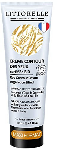 Crème Contour des Yeux Maxi Format 30 ml- Made in France - Certifiée Bio - 99% Origine Naturelle à l’eau d’Orge, Bleuet et Camomille Bio – Soin Yeux Anti Cernes, Poches, Anti Rides